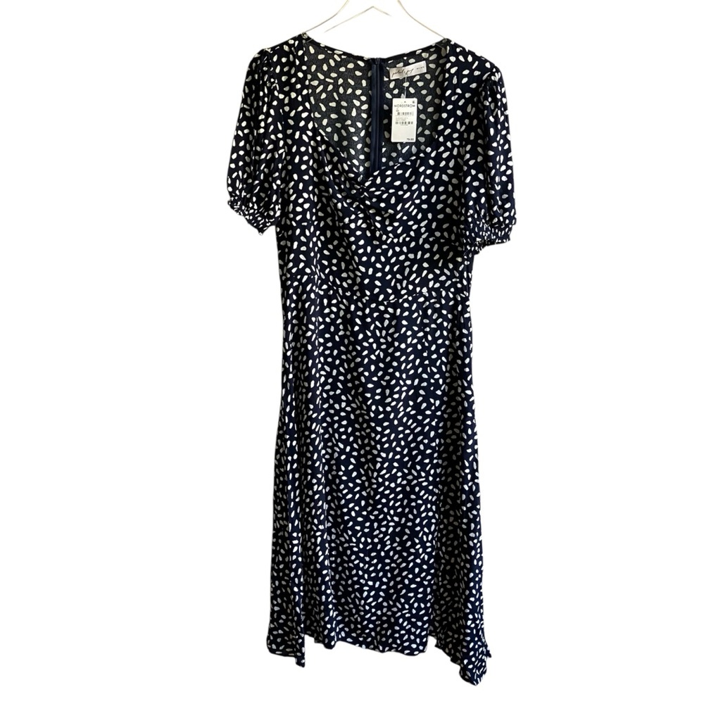 Petal & Pup Puff Sleeve Fit and Flare Midi Dress Size 14 US 18 AU Blue White Dot